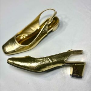 Pierre Dumas Gold Slingback Pump Metallic snake pattern material